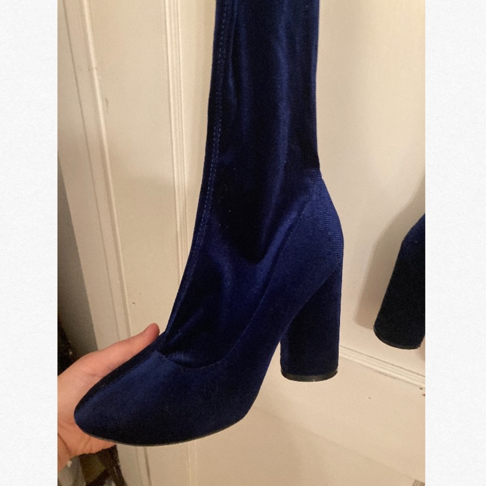 Public Desire Blue Velvet Thigh High boots size 6